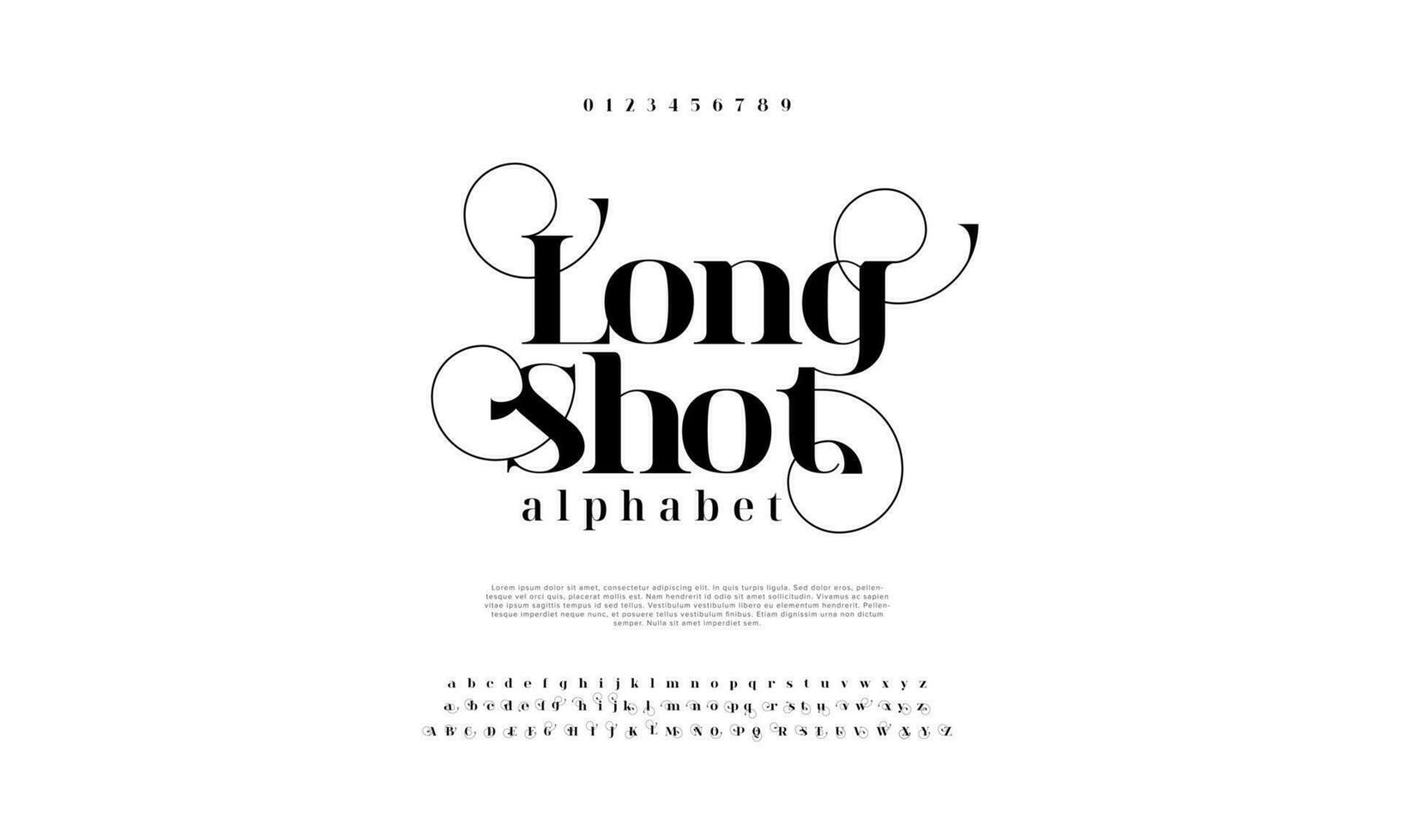 elegante tiro largo alfabeto letras fuente y número. clásico letras mínimo Moda diseños tipografía moderno serif fuentes decorativo Clásico diseño concepto. vector ilustración