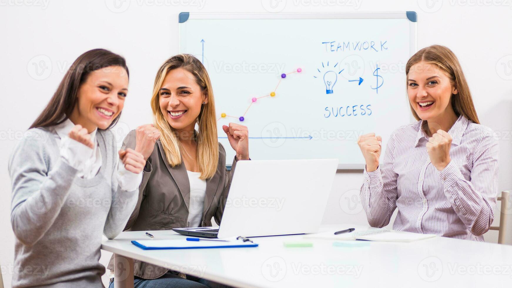 Businesswomen discussing business plan photo