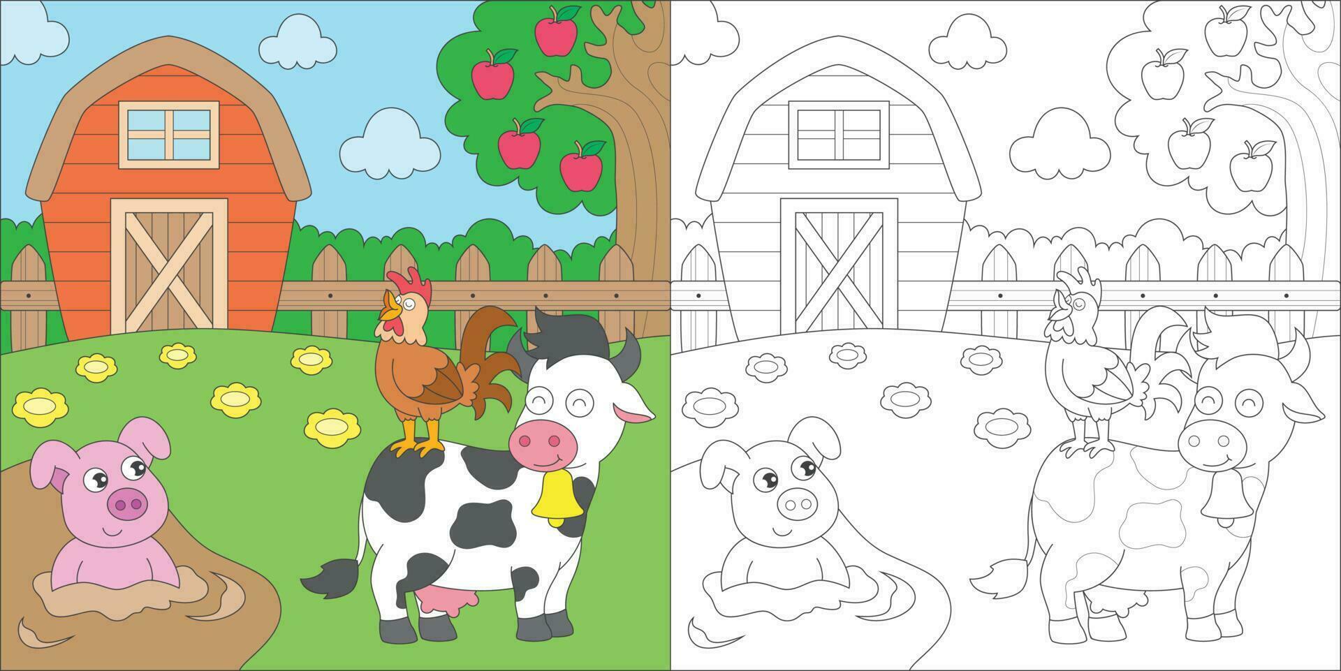 coloring farm animals vector