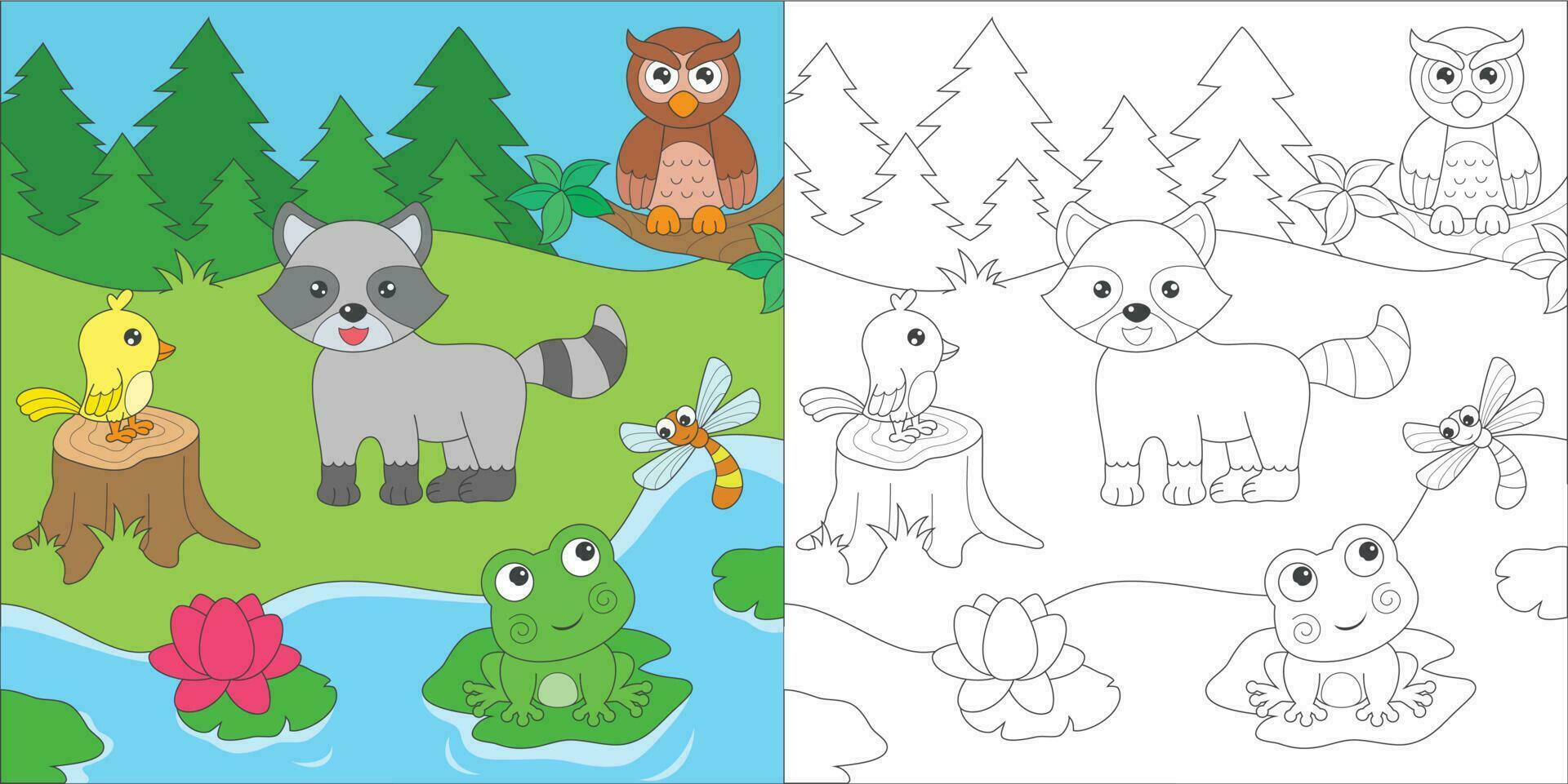 coloring animal forest vector