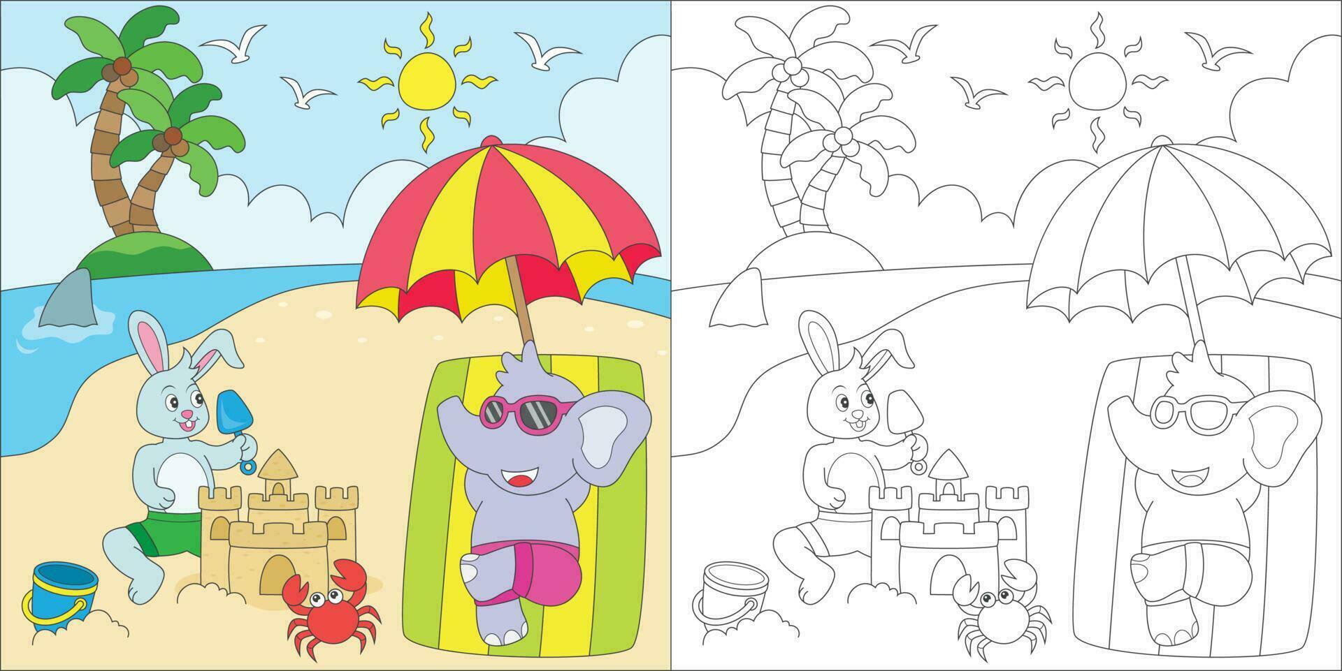 coloring animal sunbathing vector