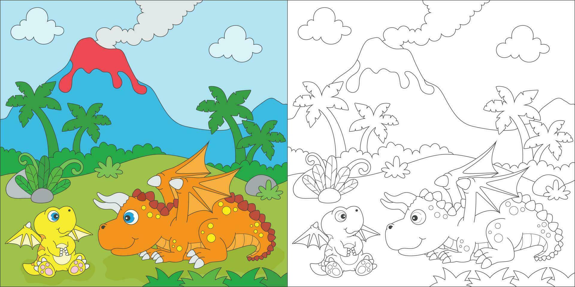 coloring dragon and baby vector