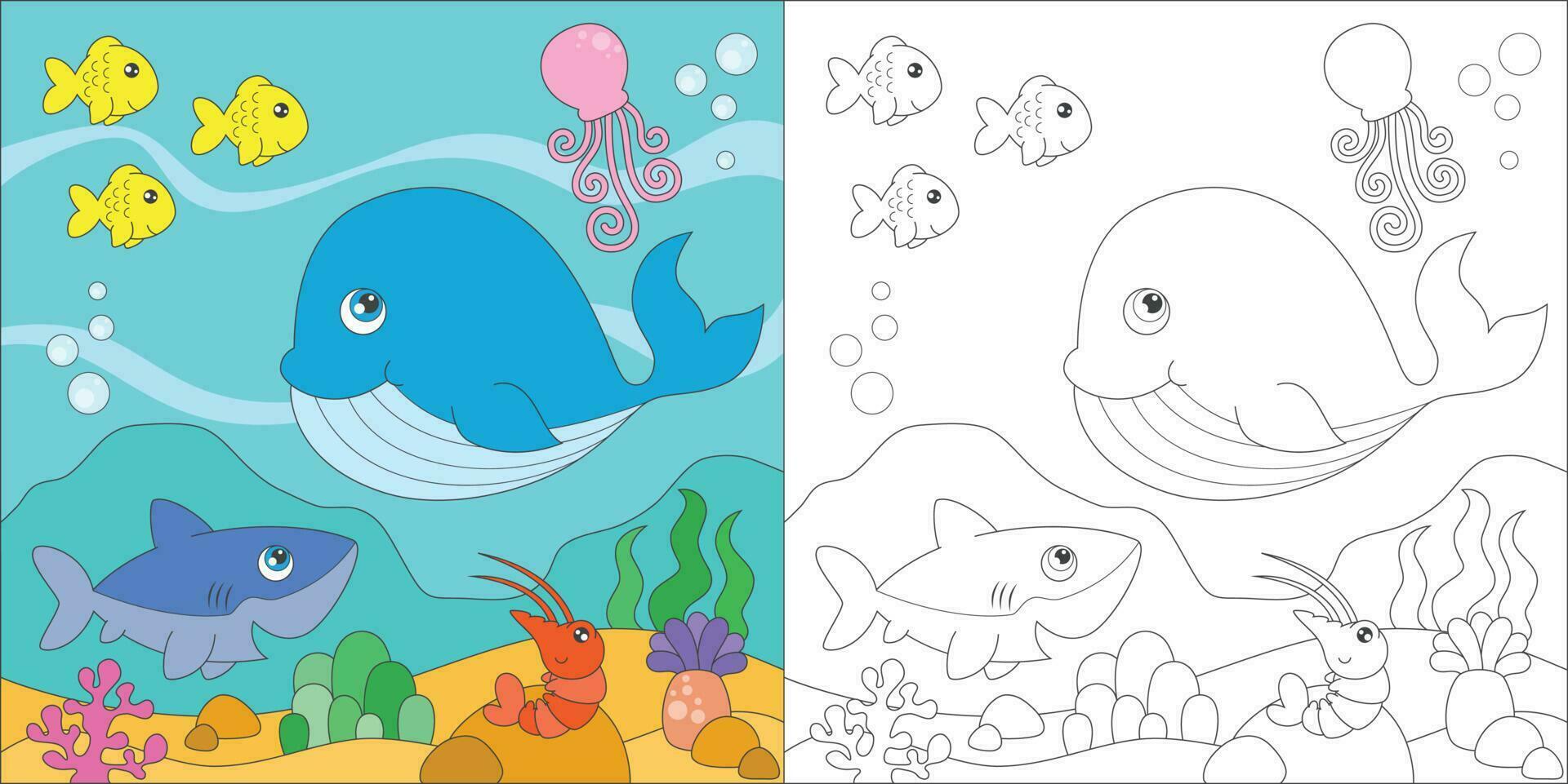 coloring sea animals vector