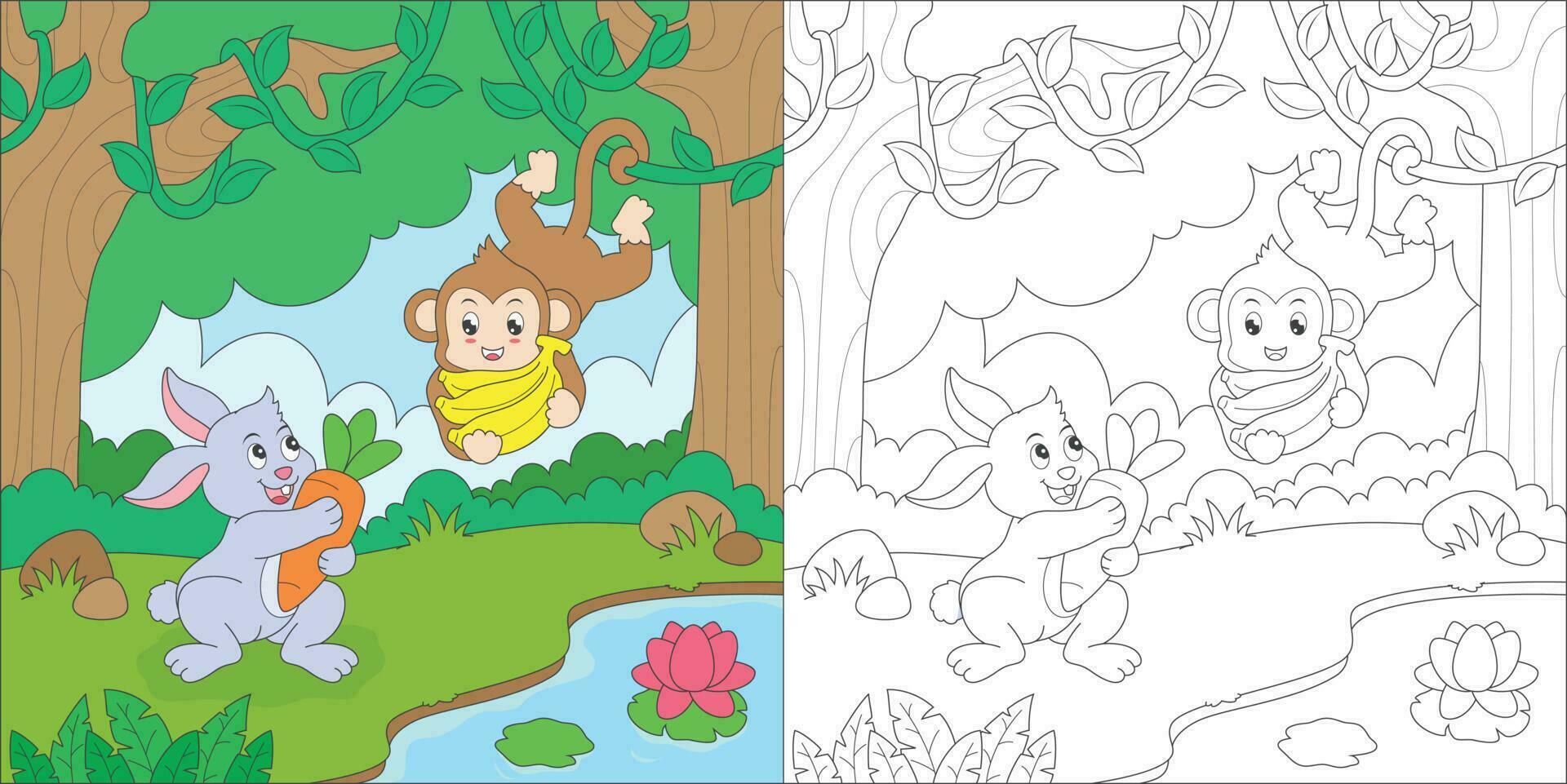 coloring rabbit and monkey vector