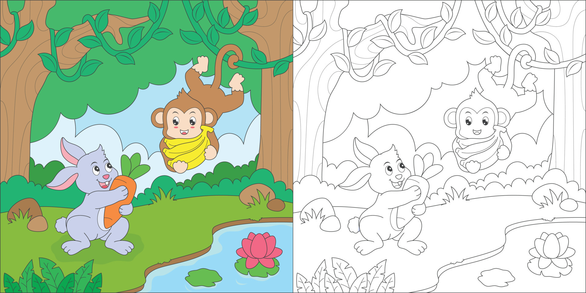 coloring rabbit and monkey 23922235 Vector Art at Vecteezy