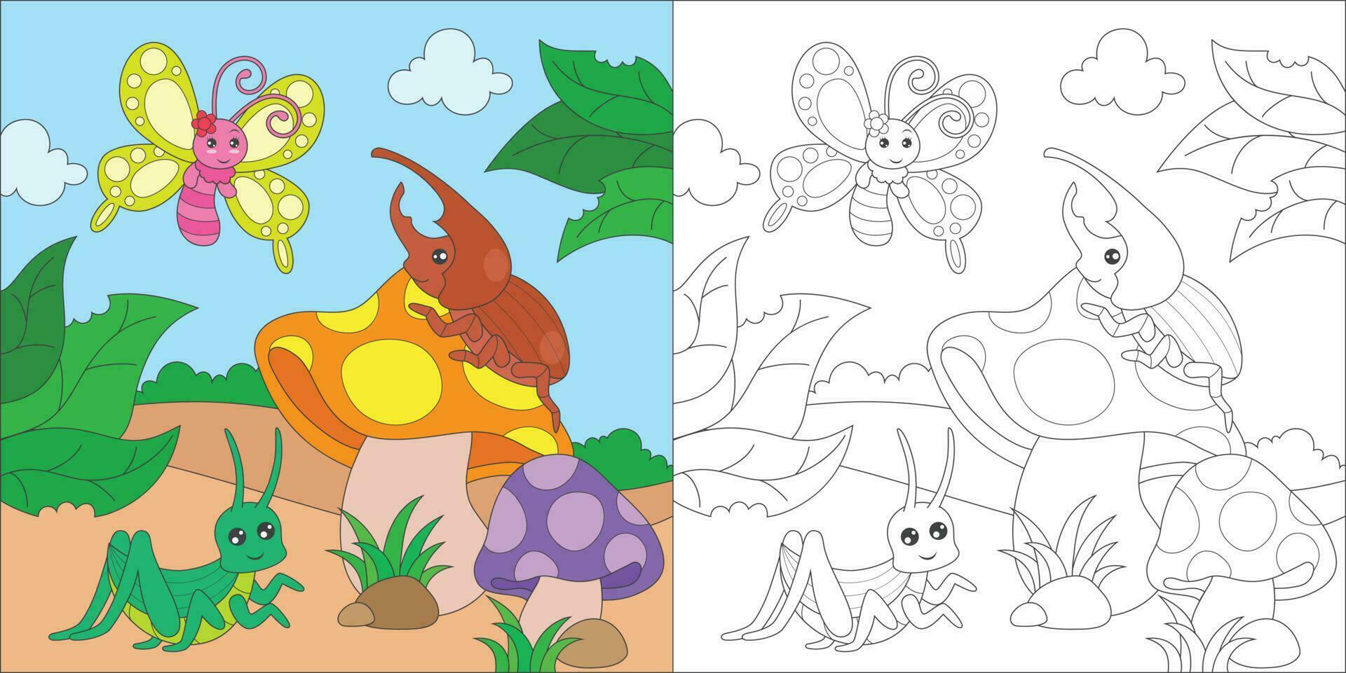 coloring insect friends vector