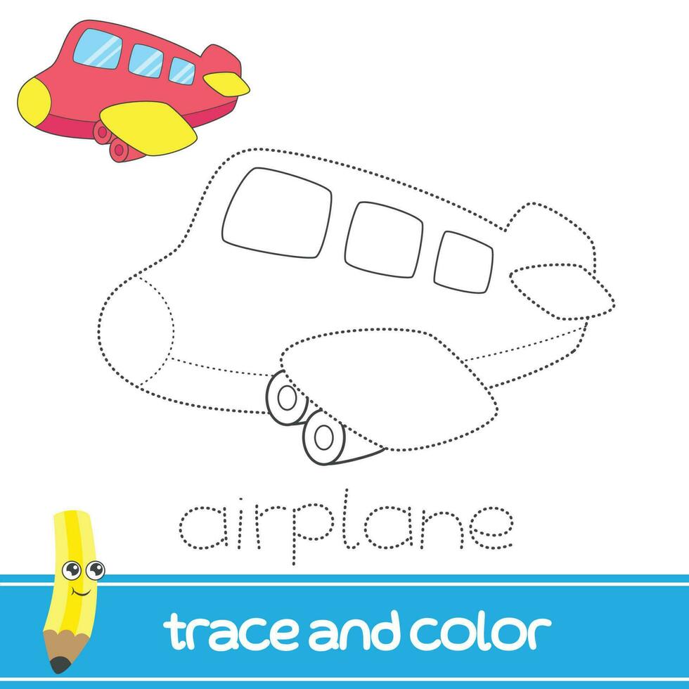 trace and color cartoon airplane vector