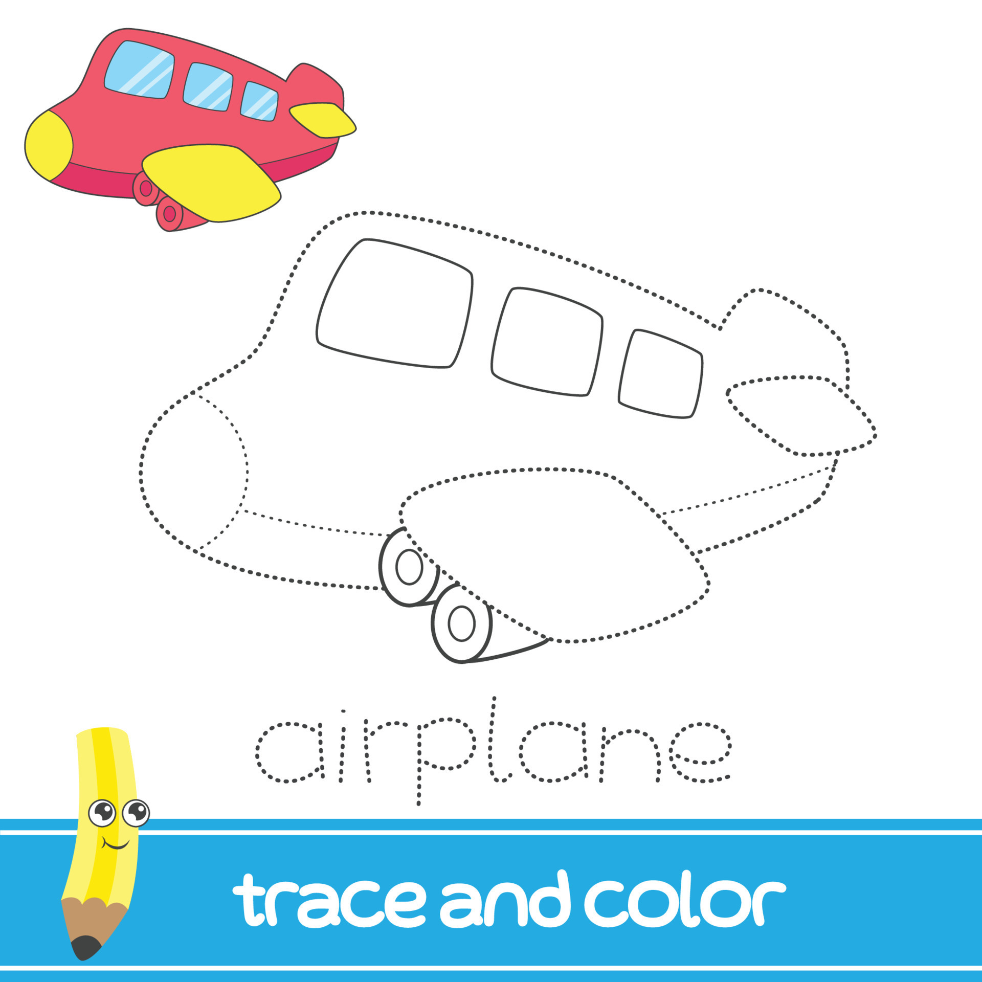 trace and color cartoon airplane 23922243 Vector Art at Vecteezy