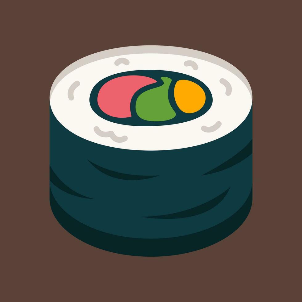 Sushi Roll with Nori Icon Sticker Illustration vector