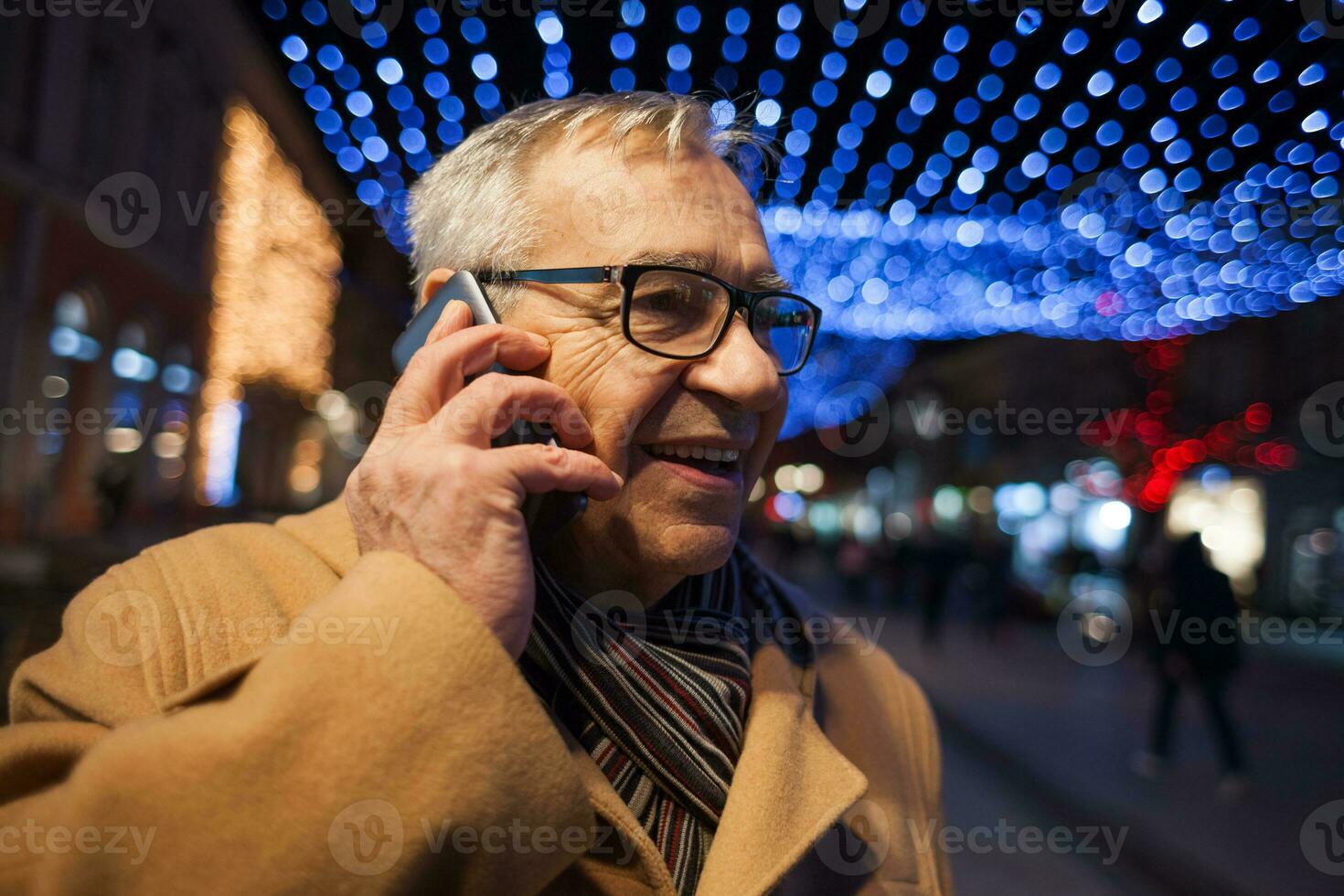 A man taking a walk through the city photo