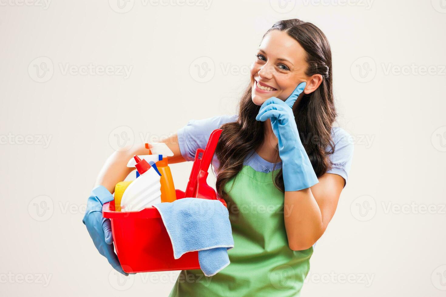 A woman who is going to clean the house photo