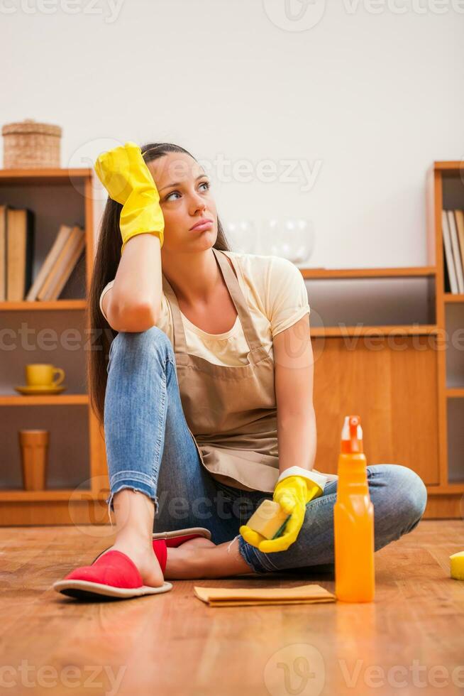 A woman cleaning the house photo