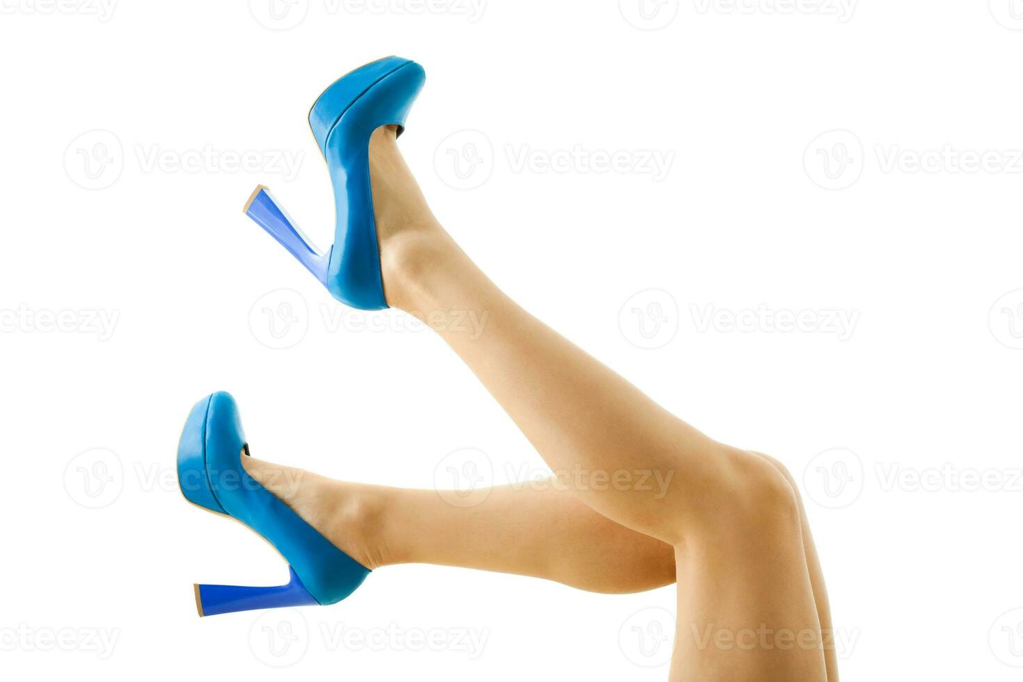 A woman with blue shoes photo