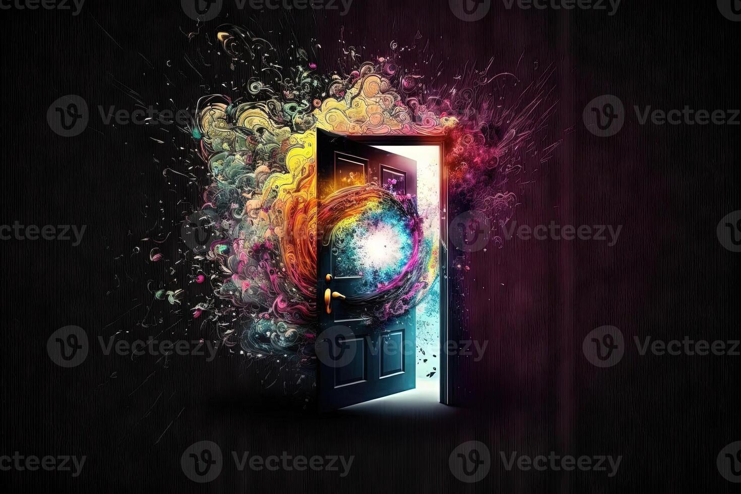 opening the door to succes abstract Futuristic science fiction concept of doorway illustration photo