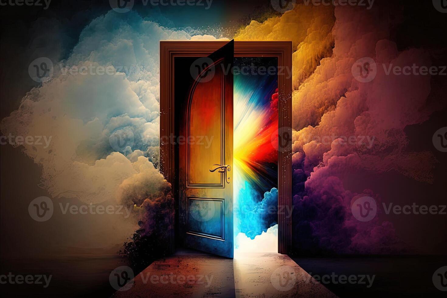 opening the door to succes abstract Futuristic science fiction concept of doorway illustration photo