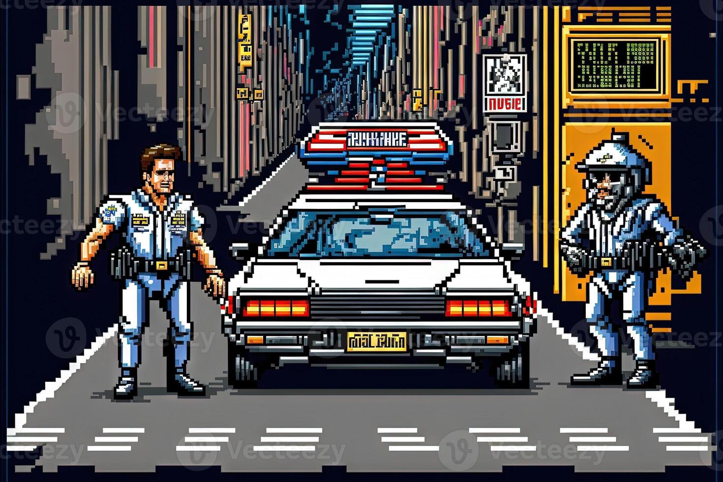 Pixel game retro style Police of the future big pixel llustration photo
