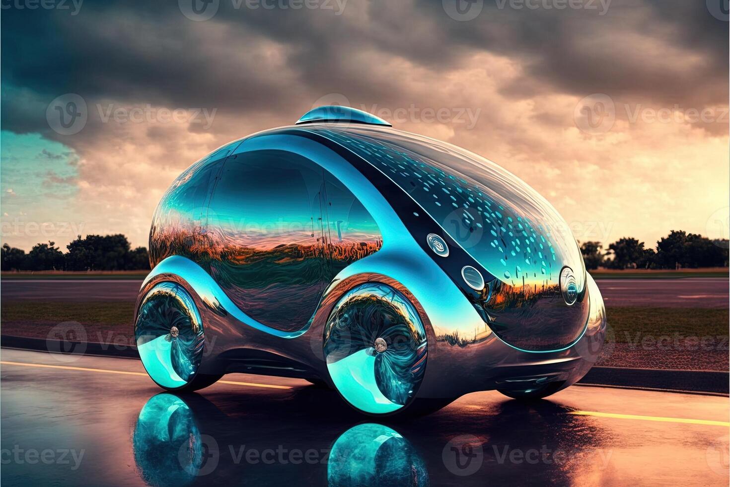 spheric shiny car of the future illustration photo