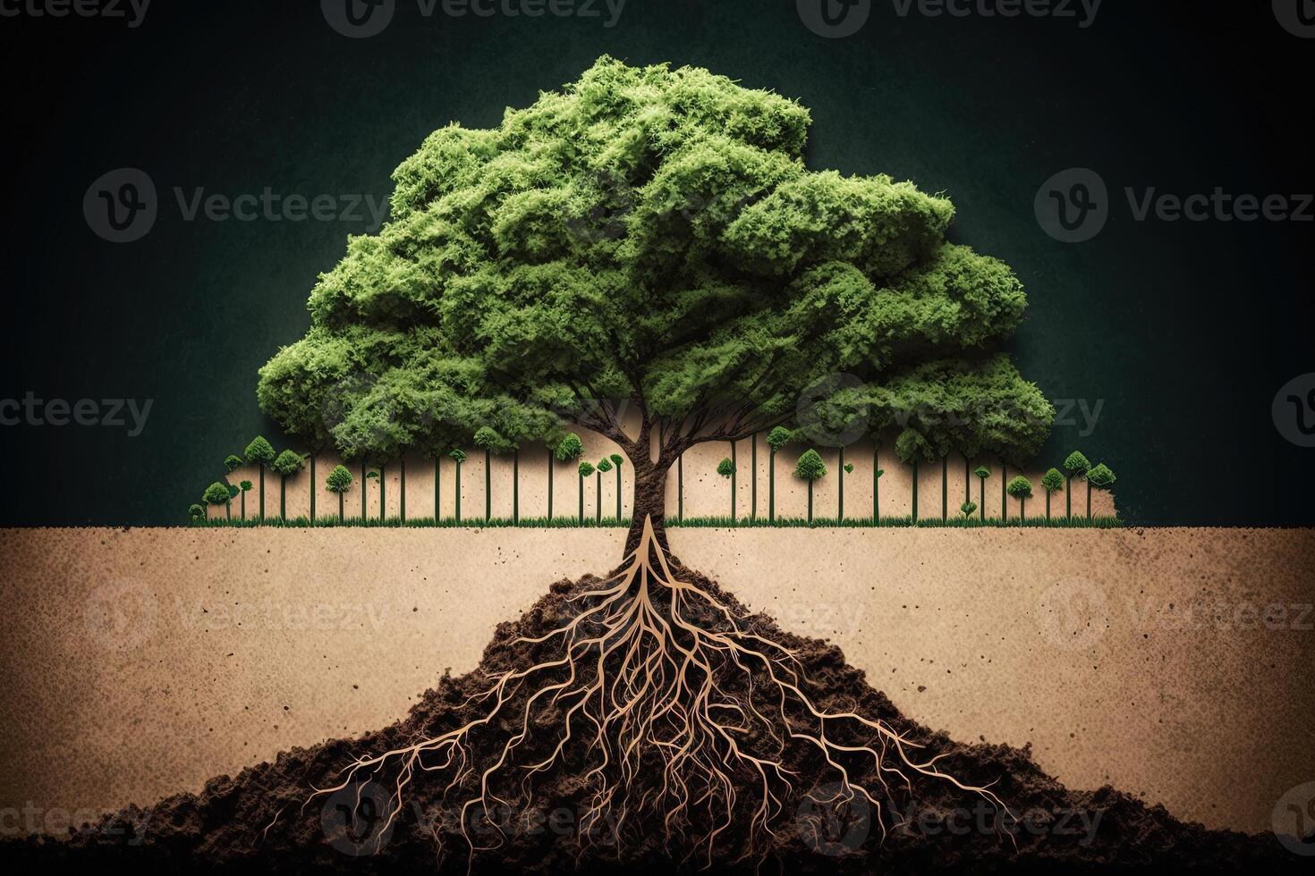 tree arranged as a green graph sustainable development concept planting a tree idea illustration photo