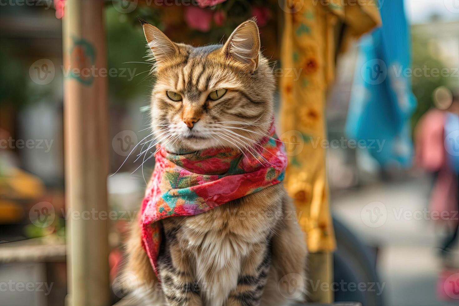Tramp cat with a foulard on a pole illustration photo