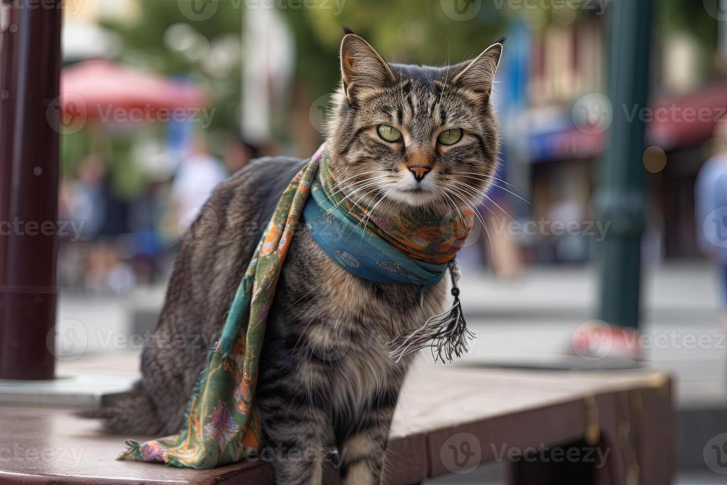 Tramp cat with a foulard on a pole illustration photo