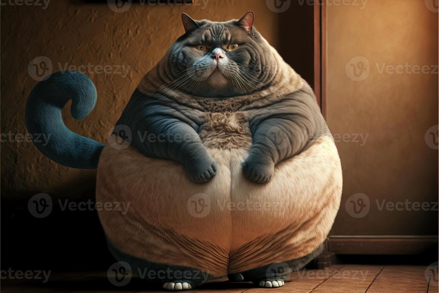 lazy ultra fat cat illustration photo