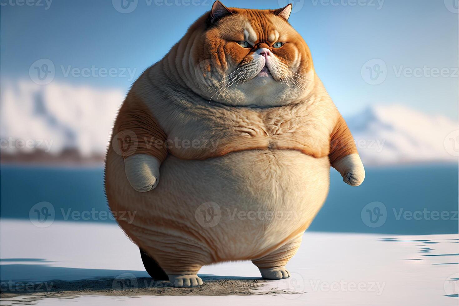 lazy ultra fat cat illustration photo