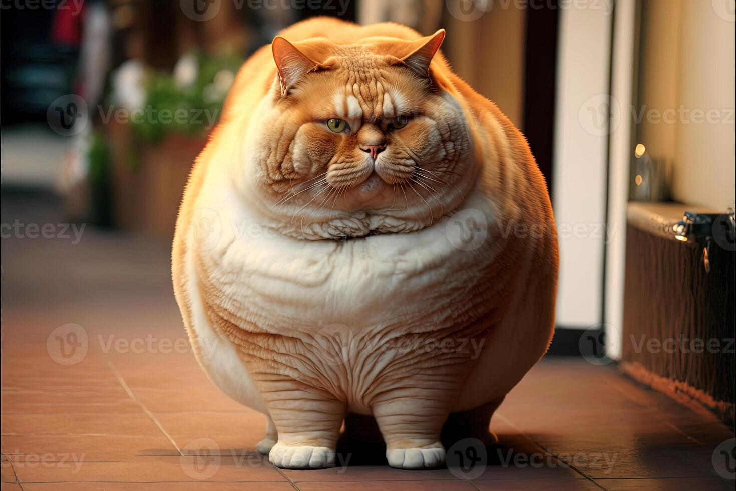 lazy ultra fat cat illustration photo