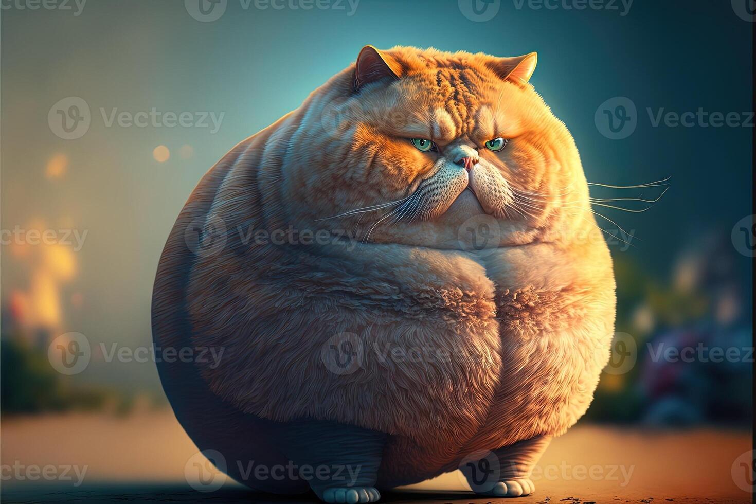 lazy ultra fat cat illustration photo