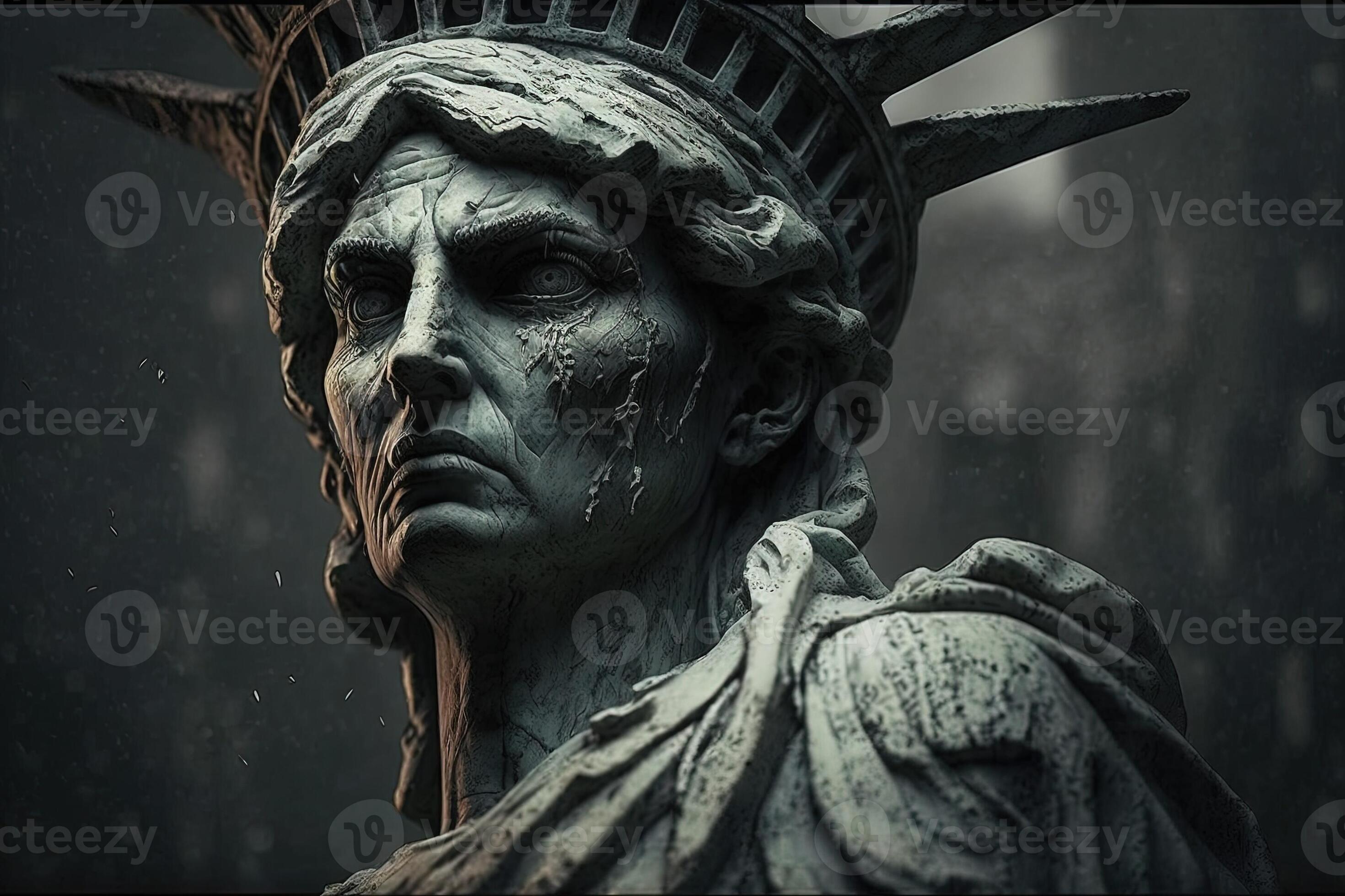 Old face Statue of Liberty in New York City illustration