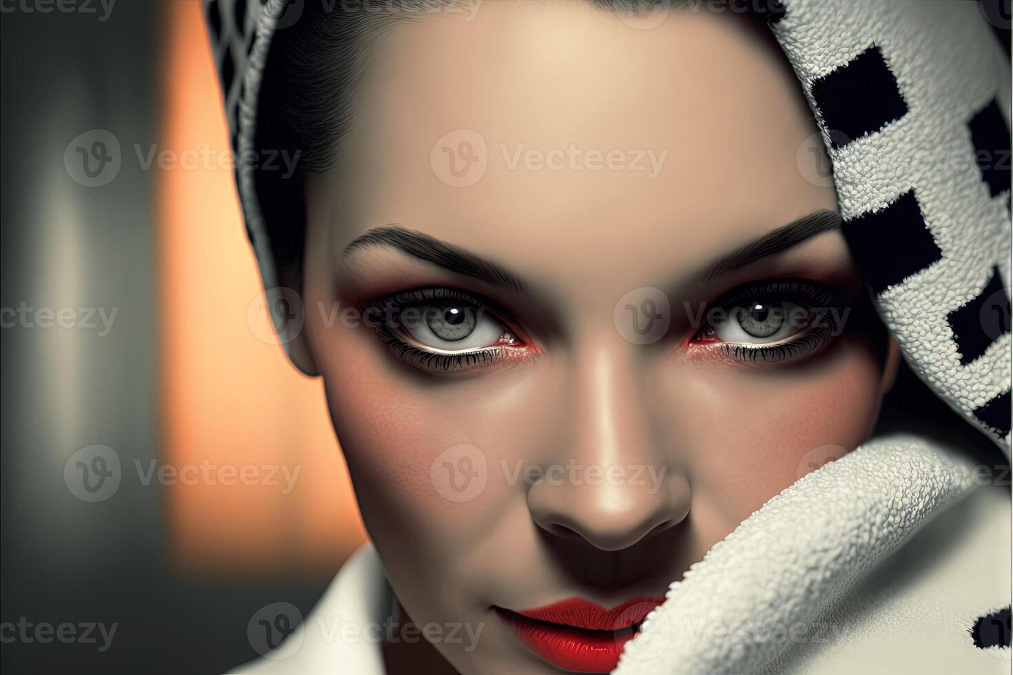 beautiful black hair green eyes latina mexican girl looking at you with love photo