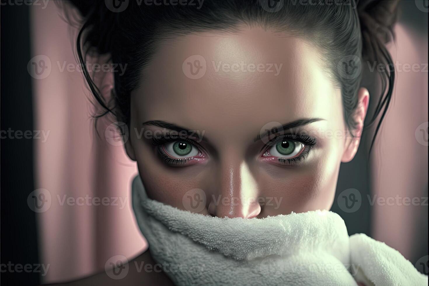 beautiful black hair green eyes latina mexican girl looking at you with love photo