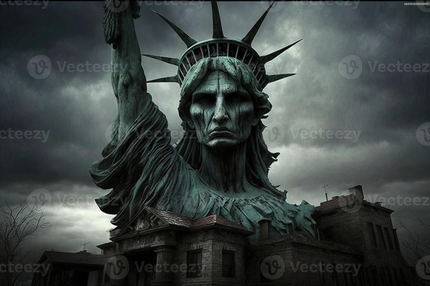 Old face Statue of Liberty in New York City illustration
