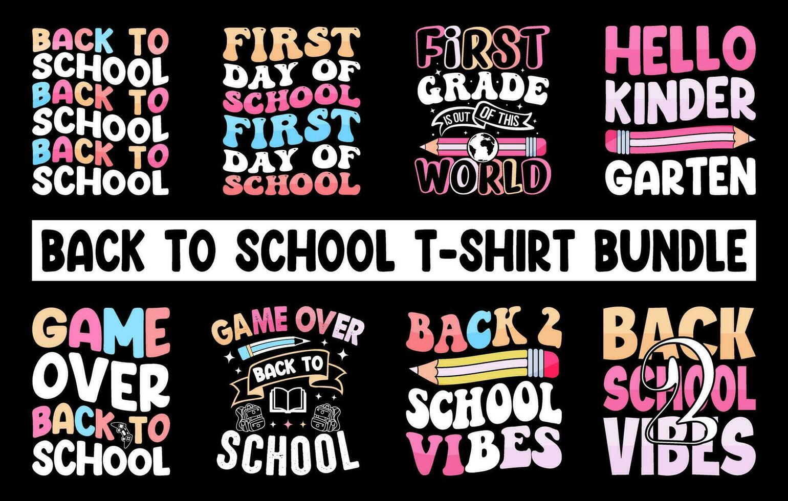 Back to school t-shirt bundle vector, Hello Kindergarten T-Shirt set vector