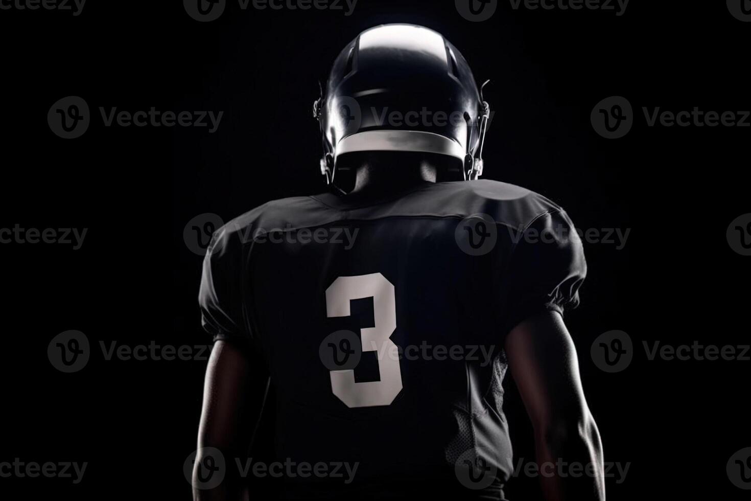 View from the back of american football player isolated on black background illustration photo