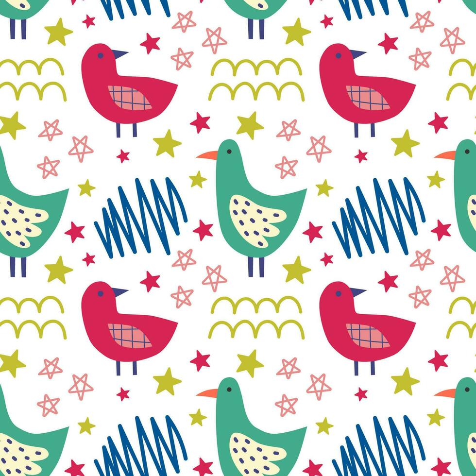 Seamless pattern with birds abstract elements. Vector background with a marine theme.