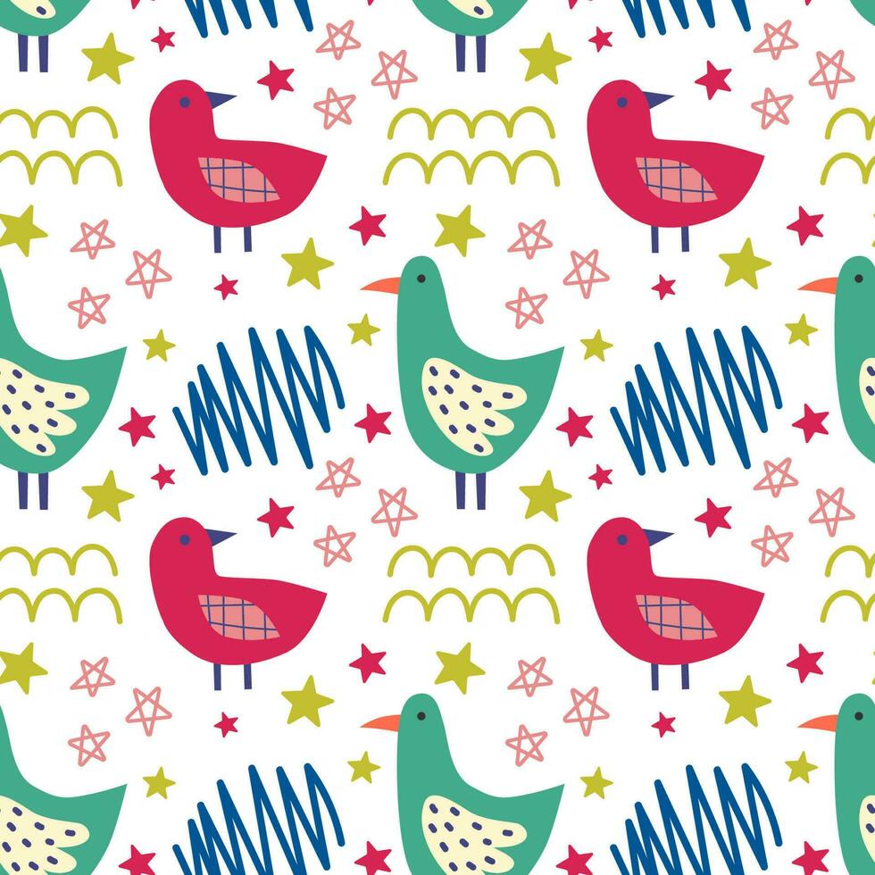 Seamless pattern with birds abstract elements. Vector background with a marine theme.