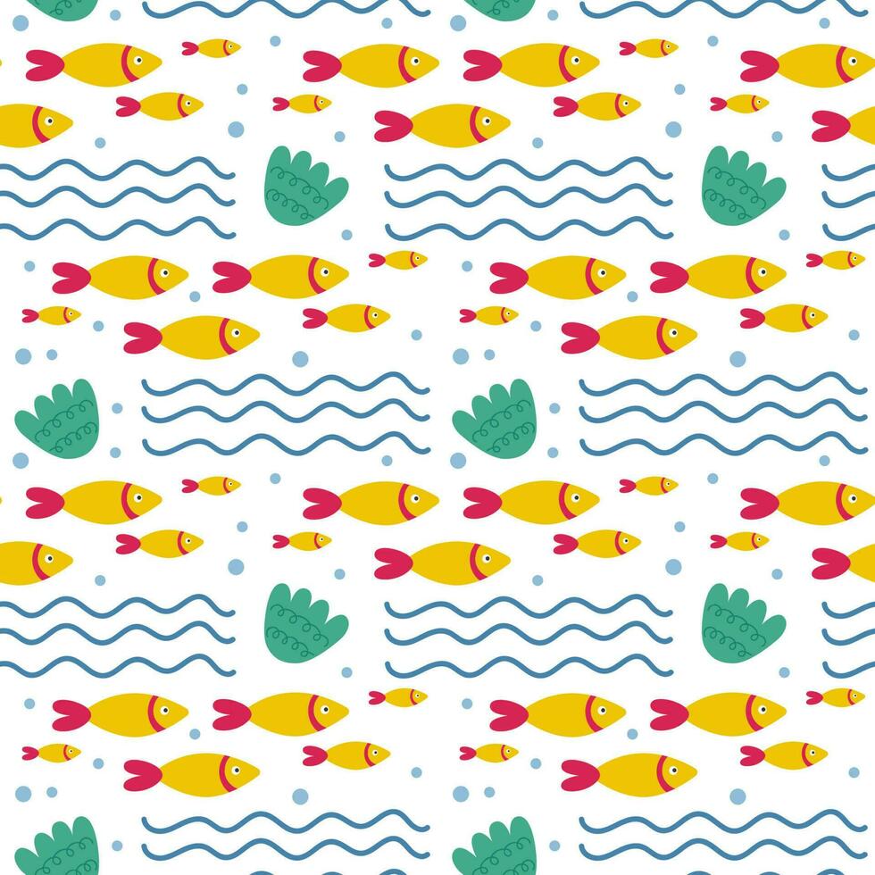 Seamless pattern with fish abstract elements. Vector background with a marine theme.