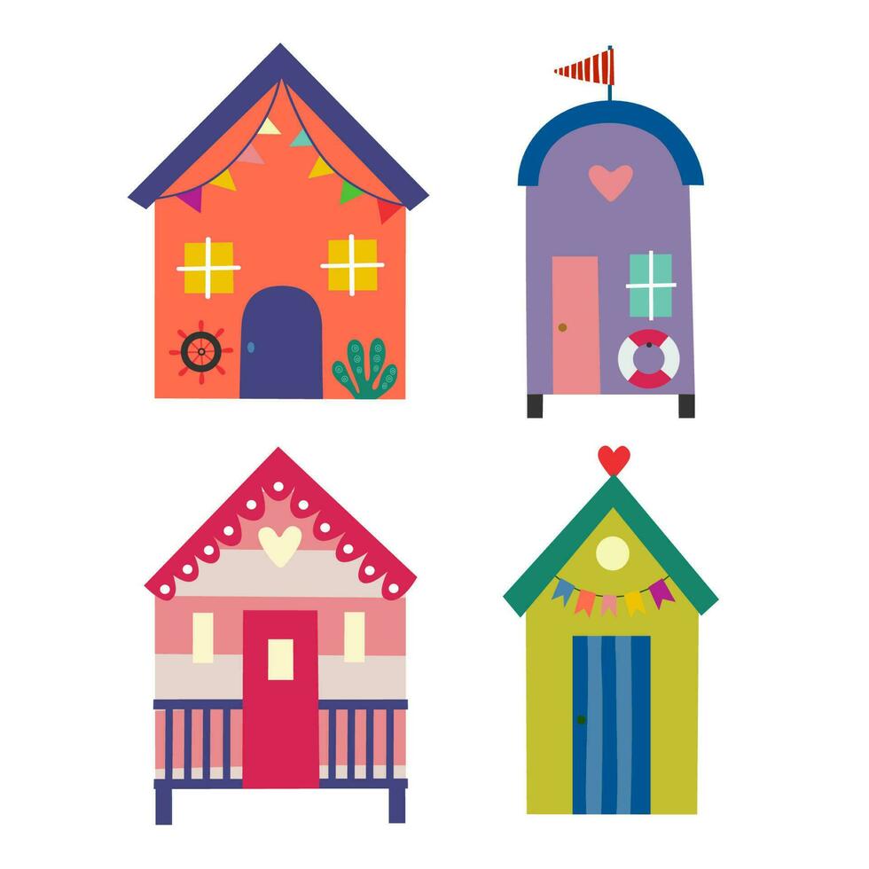 Beach house image set vector illustration.