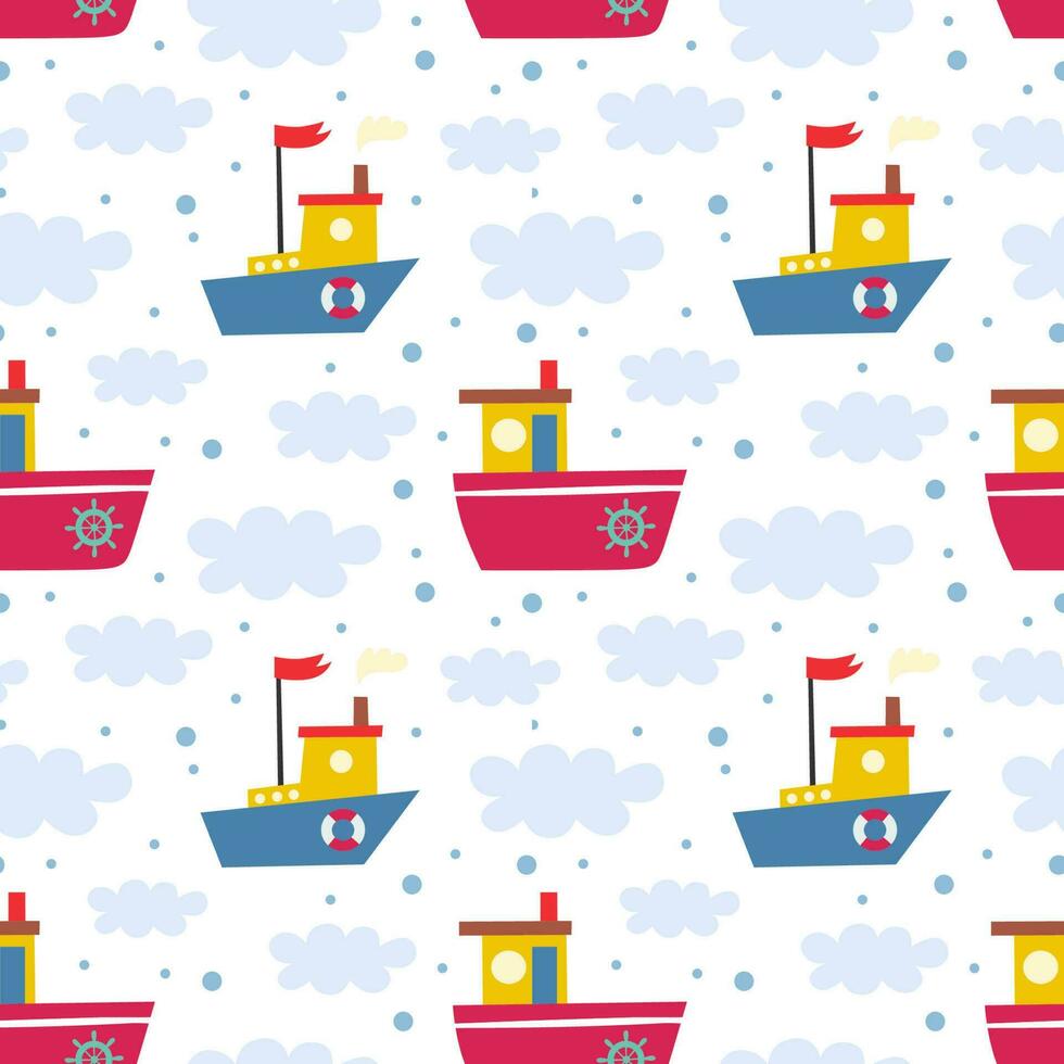 Seamless pattern with boats. Vector background with a marine theme.