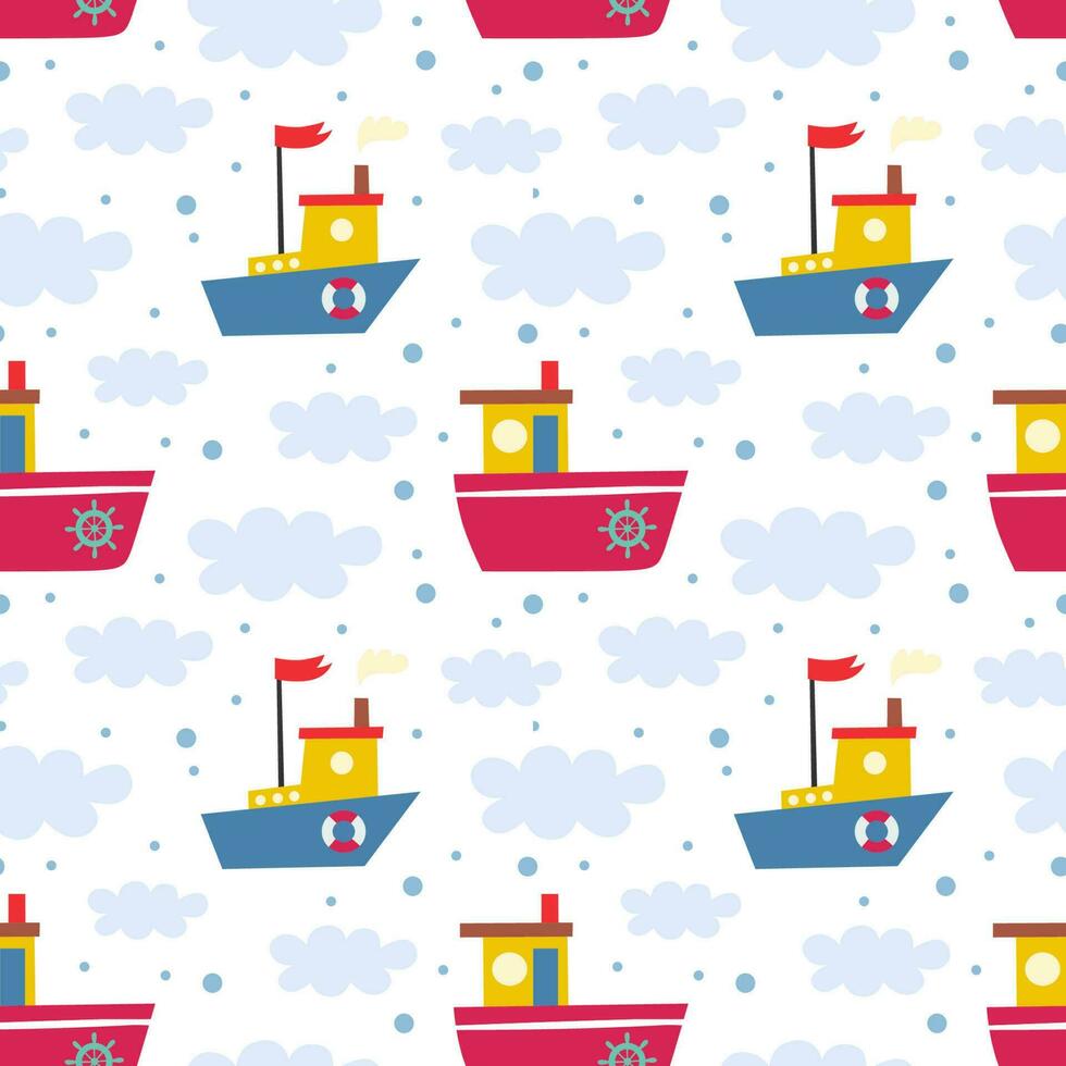 Seamless pattern with boats. Vector background with a marine theme.