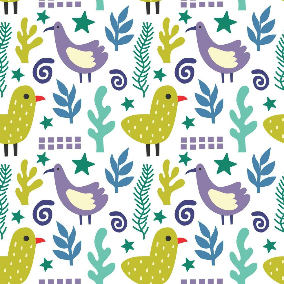 Seamless pattern with birds abstract elements. Vector background with a marine theme.