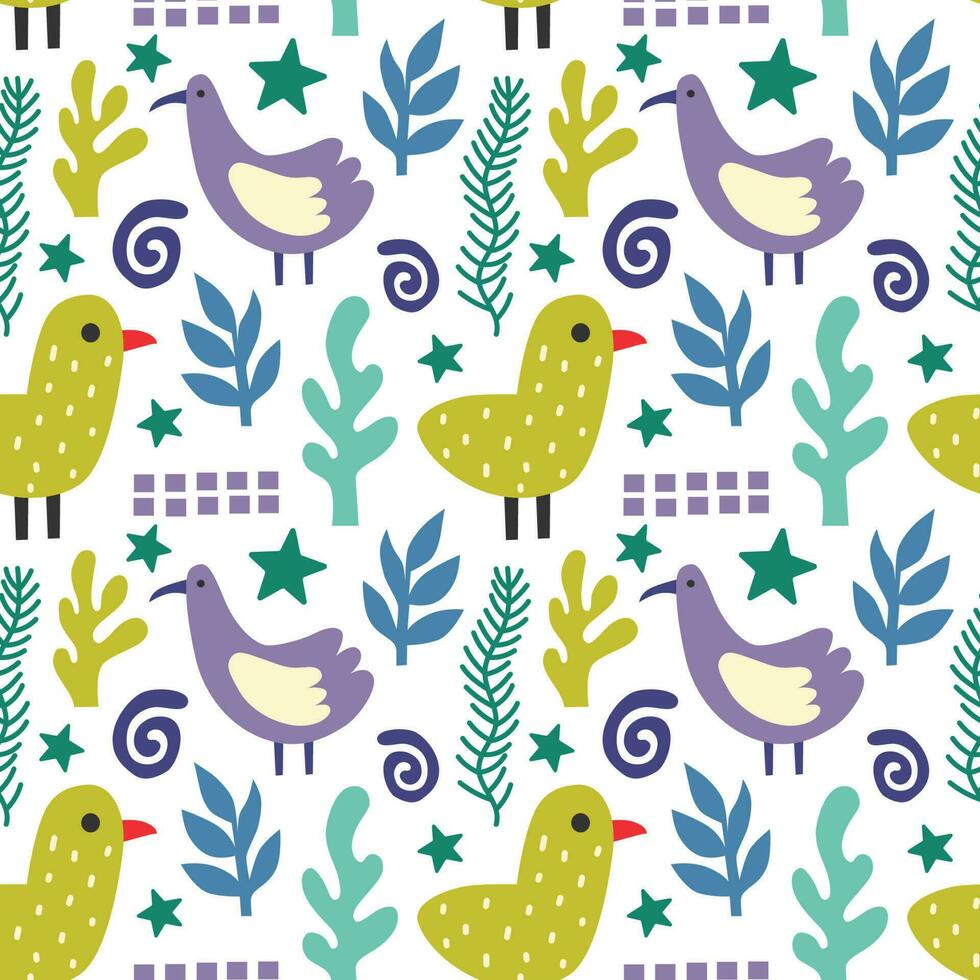 Seamless pattern with birds abstract elements. Vector background with a marine theme.