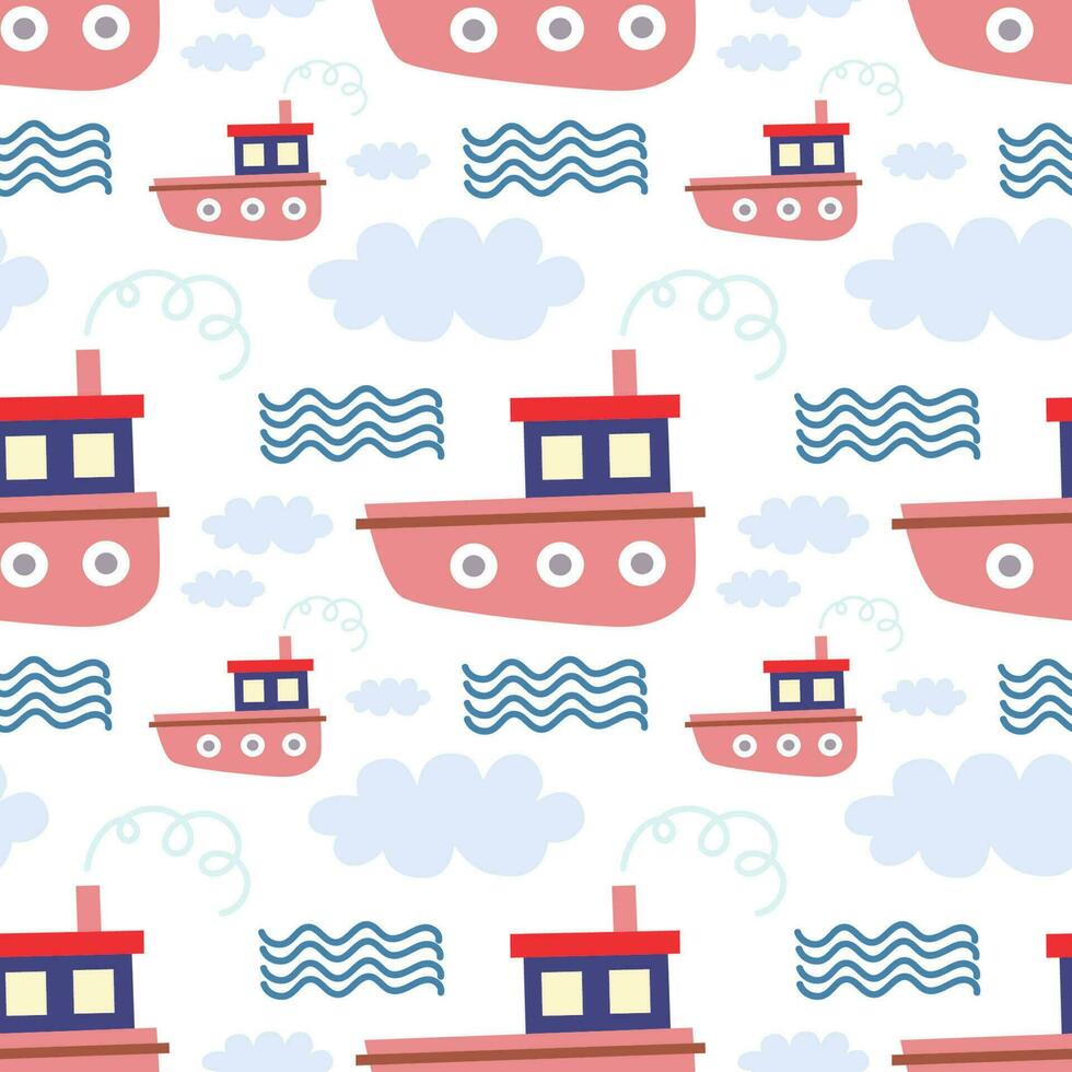 Seamless pattern with boats. Vector background with a marine theme.