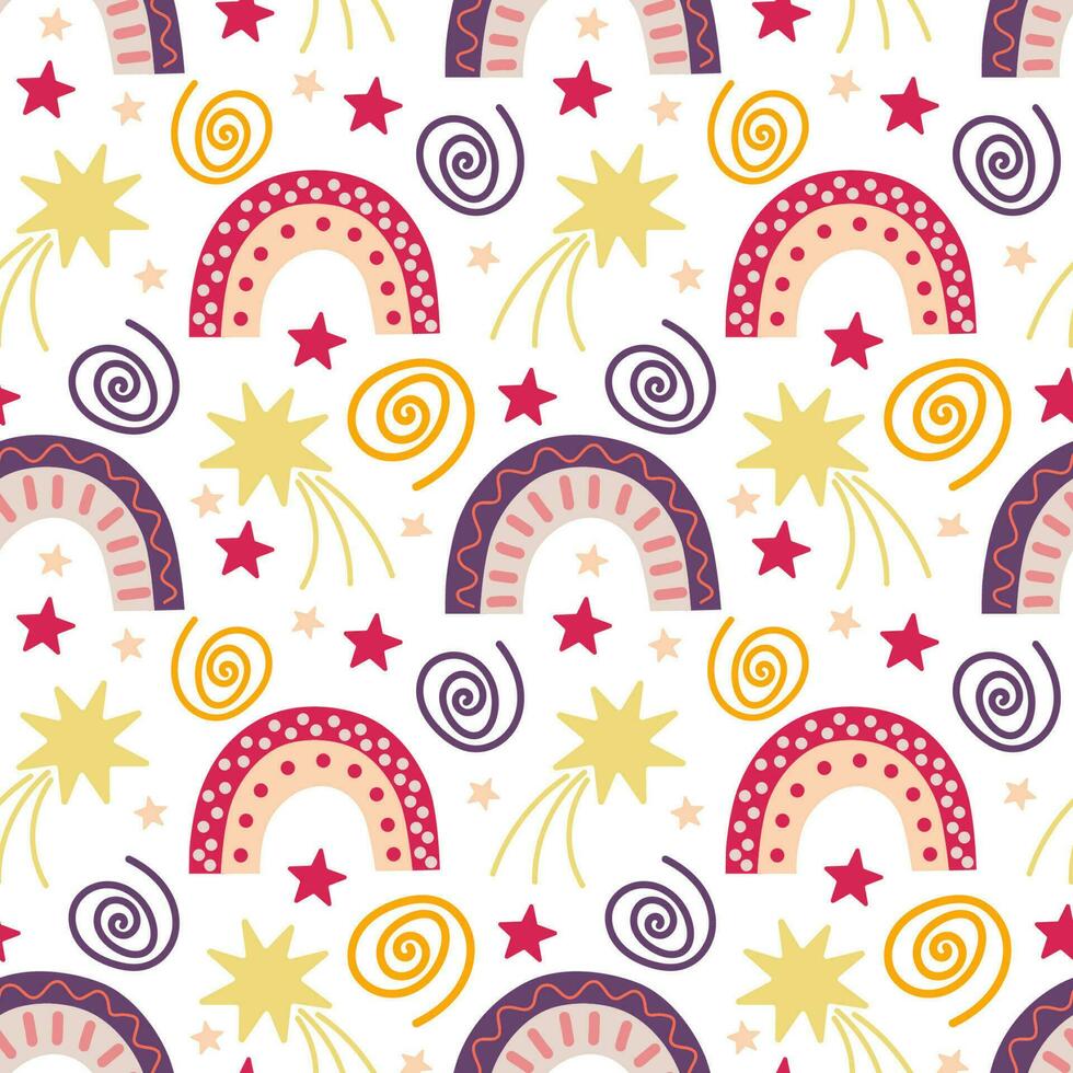 Seamless pattern with rainbow. Vector background with a birthday theme.