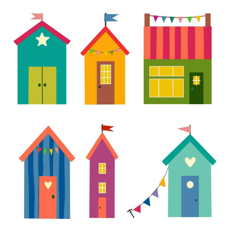 Beach house image set vector illustration.