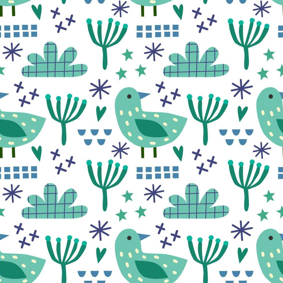 Seamless pattern with birds abstract elements. Vector background with a marine theme.