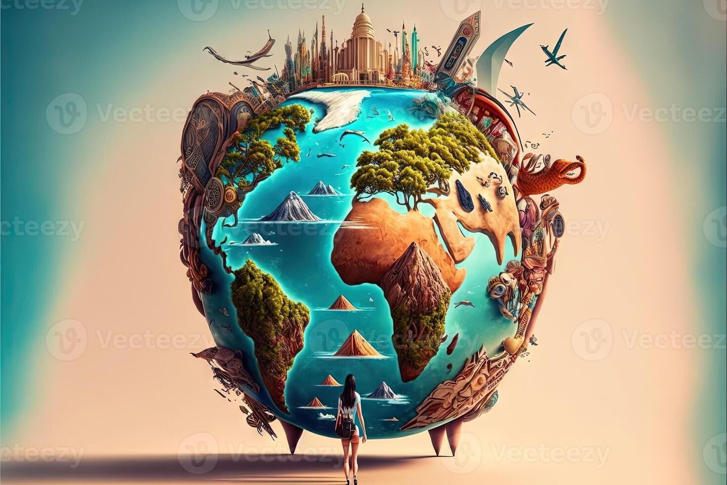 Wanderlust travelling travel, vacation, adventure concept illustration photo