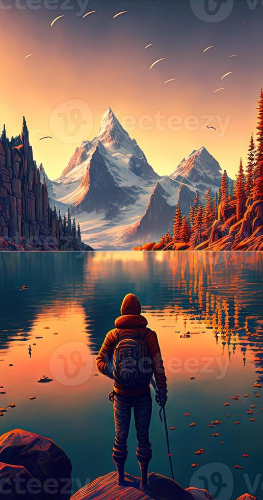 wanderlust and solo travel adventures in remote location illustration photo
