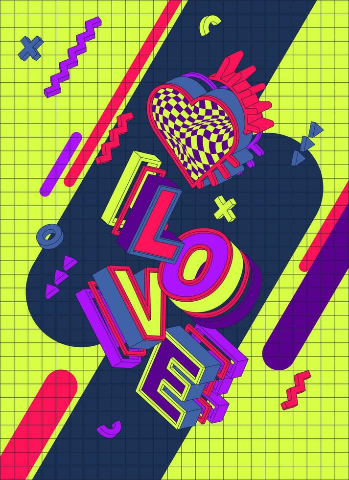 Geometric Love. Heart Vector Poster.  Showcasing a heart design composed of geometric shapes.