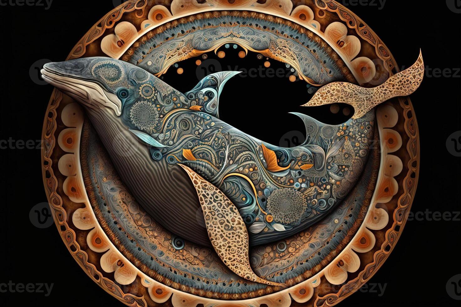 ballena animal mandala fractal ilustración generativo ai foto
